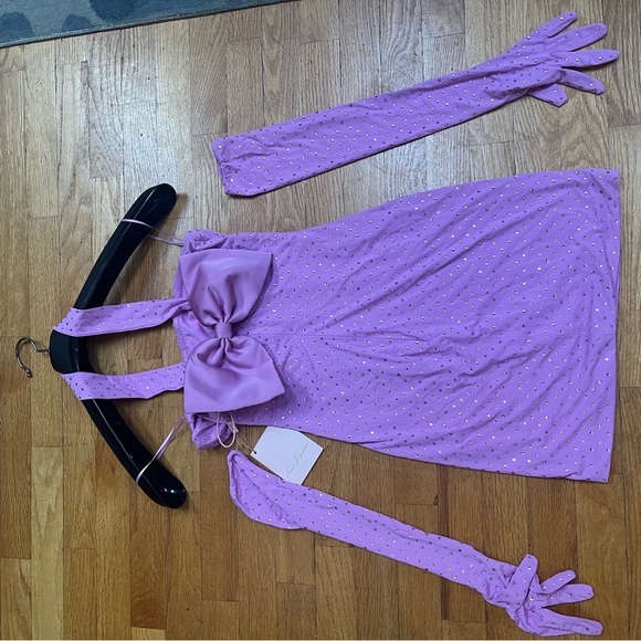 Nana Jaqueline nwt lilac gem dress with back bow and 2 gloves - Picture 2 of 12